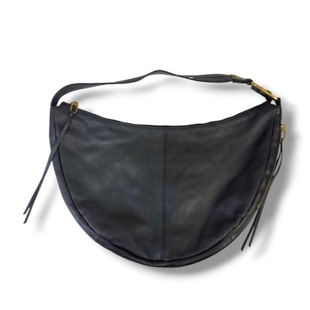 HOBO International Black Leather Crescent Hobo Shoulder Bag Large Fringe Gold